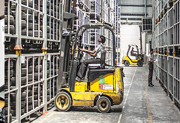 warehouse with forklift