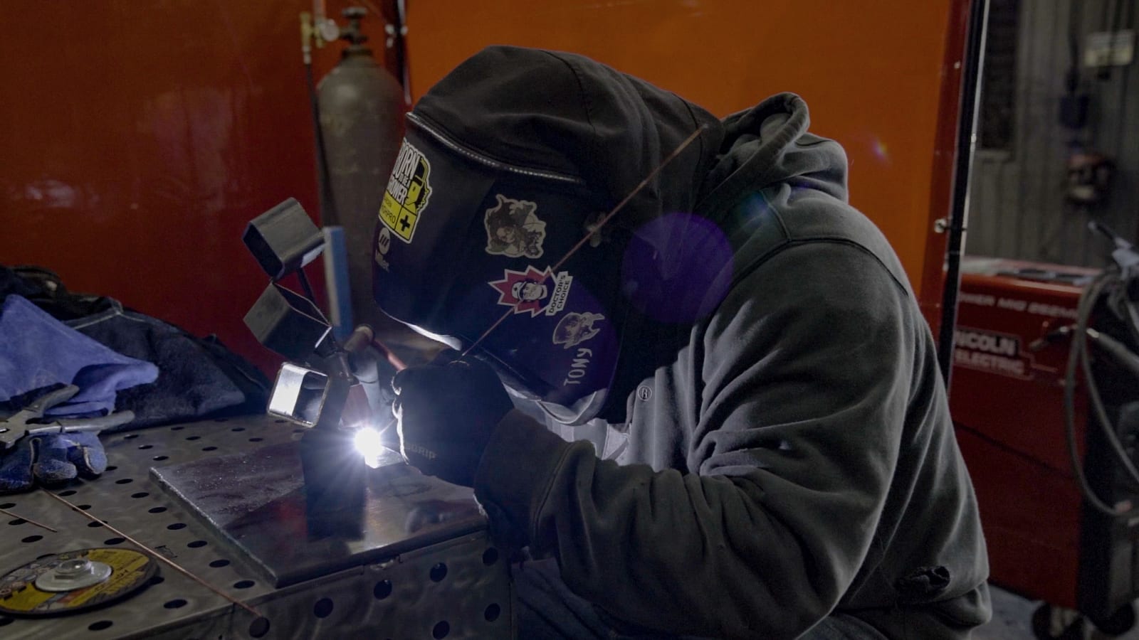 Close-up of welding technique practice
